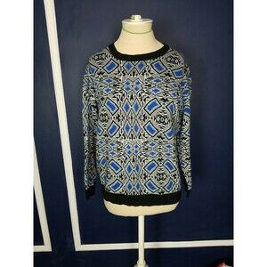 Sweewe Paris Womens Long Sleeve Geometric Multi Color 100% Cotton Sweater S/M